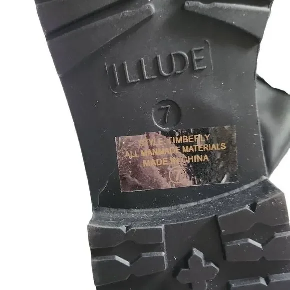 Illude Ladies Timberly Black Knee High Lace Up Buckle Military Boots - Size 7 - Picture 4 of 9